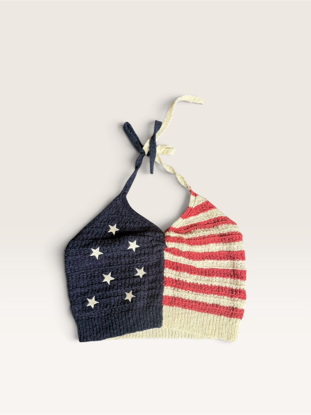American Eagle Outfitters Flag-Inspired Halter Crop Top - Navy, Red & Cream